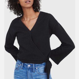 Madewell Texture & Thread Womens Wrap Top Long Sleeve Black Medium